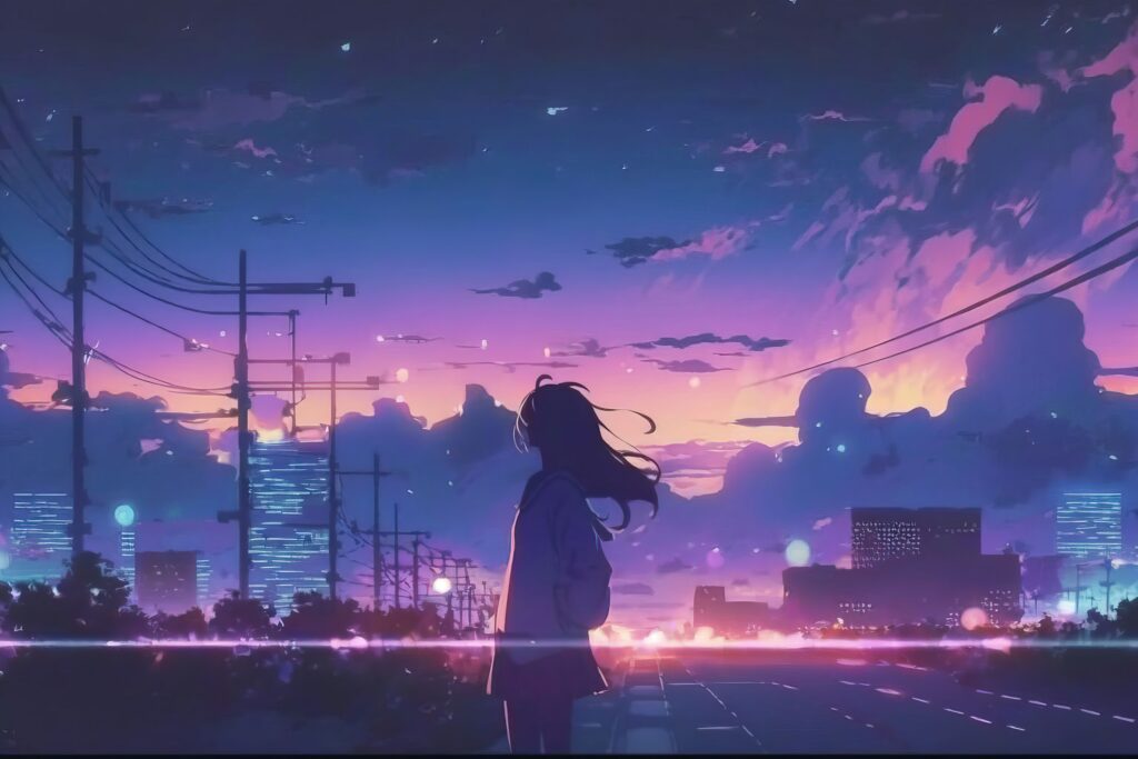 夕陽を見る女の子